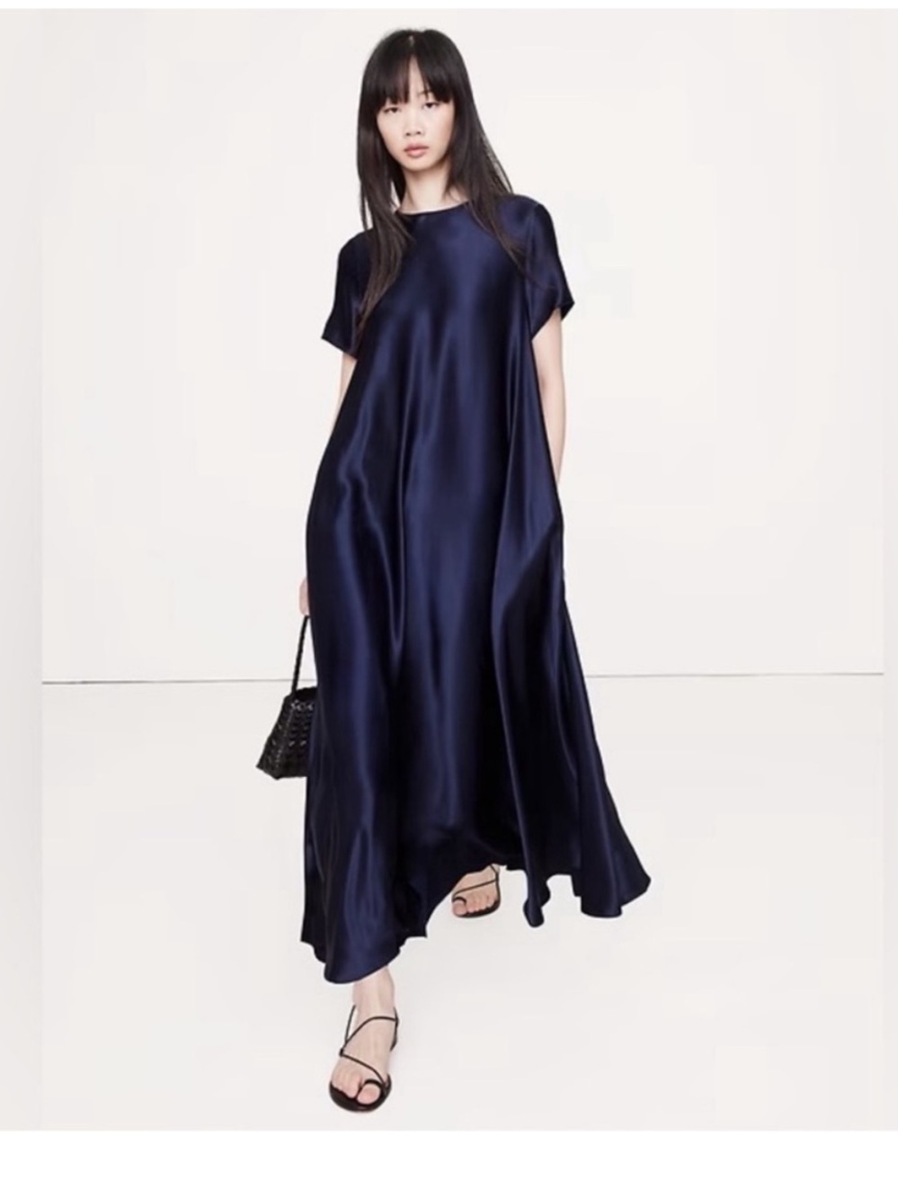 NEW! Banana Republic Italian Satin Trapeze Maxi - navy blue small Regular only